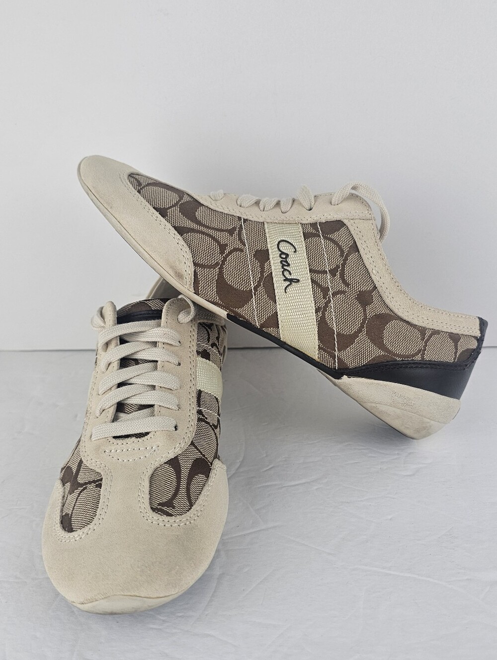 Coach Baylee Womens Sneakers 8.5 A1474 GUC Khaki Brown Black Casual Everyday